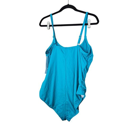 NEW La Blanca 20W Turquoise One Piece Ruched Swimsuit Coastal Beach Pool - Picture 2 of 5